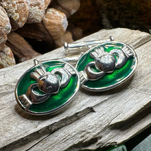 Load image into Gallery viewer, Emerald Green Claddagh Cuff Links

