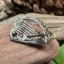 Load image into Gallery viewer, Ancient Bard Celtic Harp Brooch - Irish Sterling Silver Pin
