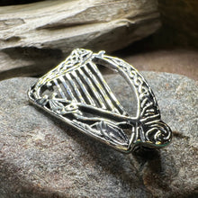 Load image into Gallery viewer, Ancient Bard Celtic Harp Brooch - Irish Sterling Silver Pin
