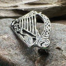 Load image into Gallery viewer, Ancient Bard Celtic Harp Brooch - Irish Sterling Silver Pin
