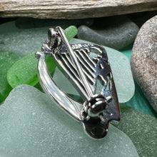 Load image into Gallery viewer, Ancient Bard Celtic Harp Brooch - Irish Sterling Silver Pin
