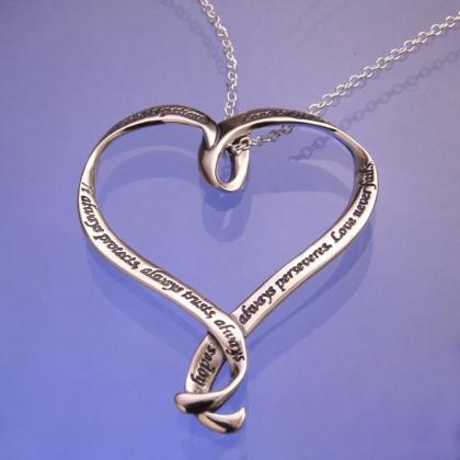 Love Is Patient, Love Is Kind (First Corinthians) - Heart Ribbon Necklace - Celtic Reader