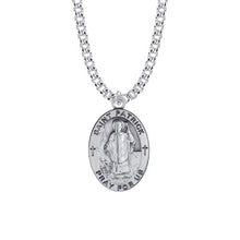 Load image into Gallery viewer, Saint Patrick Medal Necklace - Sterling Silver Oval - Patron Saint of Ireland - Celtic Reader
