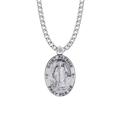 Saint Patrick Medal Necklace - Sterling Silver Oval - Patron Saint of Ireland - Celtic Reader