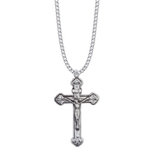 Load image into Gallery viewer, Sterling Silver Clover Ends Crucifix Necklace | Catholic Crucifix | Gift for Priest | Confirmation Gift | Irish Catholic Gift
