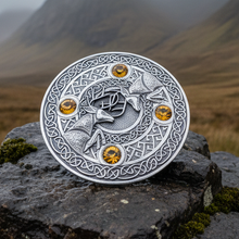 Load image into Gallery viewer, Large Celtic Fighting Stag Brooch - Handmade in Scotland

