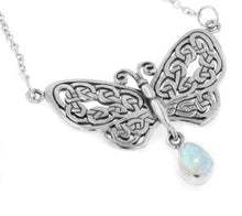 Load image into Gallery viewer, Sterling Silver Celtic Butterfly Rainbow Moonstone 17" Necklace
