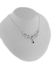 Load image into Gallery viewer, Sterling Silver Celtic Claddagh Trinity Knots Emerald-Green Glass 17" Necklace
