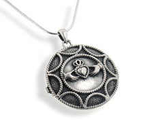 Load image into Gallery viewer, Large Round Celtic Claddagh Heart Locket Sterling Silver Pendant
