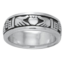 Load image into Gallery viewer, Sterling Silver Celtic Claddagh Irish Wedding Band Spin Ring
