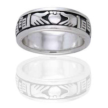 Load image into Gallery viewer, Sterling Silver Celtic Claddagh Irish Wedding Band Spin Ring
