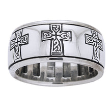 Load image into Gallery viewer, Sterling Silver Celtic Knot Cross Meditation Spin Band Ring
