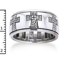 Load image into Gallery viewer, Sterling Silver Celtic Knot Cross Meditation Spin Band Ring

