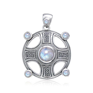 Celtic Knot Work Harmony Cross Necklace - Sterling Silver with Gemstones