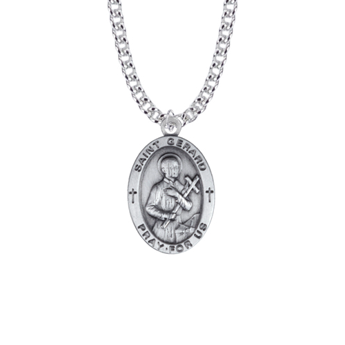 Saint Gerard Medal Necklace - Sterling Silver Oval - Patron Saint of Expectant Mothers and Fertility