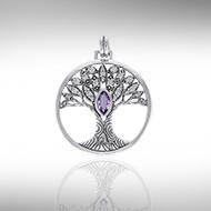 Wondrous Tree of Life Necklace - Sterling Silver with Gemstone